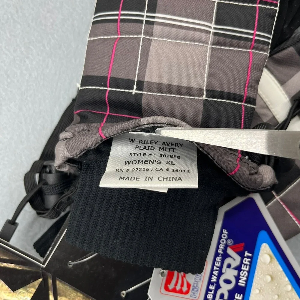 Sessions Riley Avery Plaid Mittens Gloves Womens XL Grey Waterproof Ski Snow